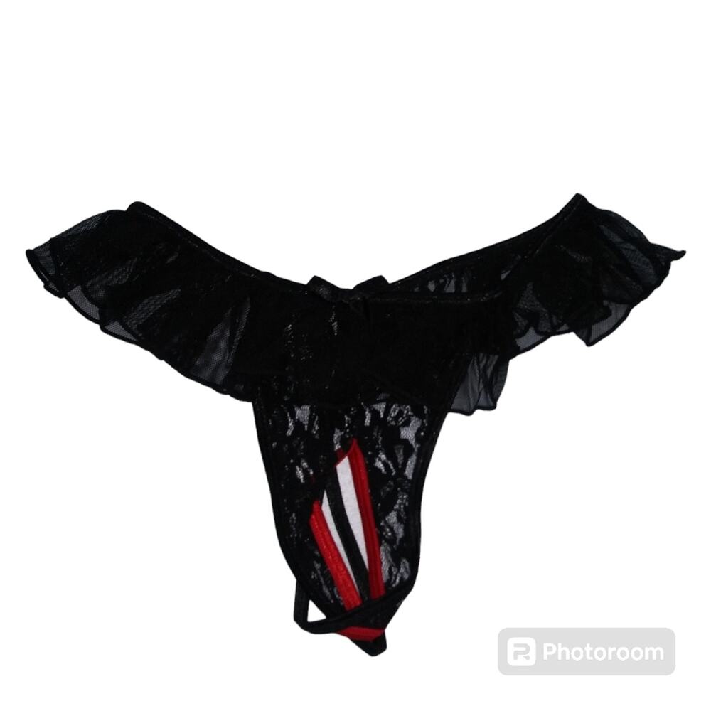 Fantasy Lingerie Black Red Lace Thong Size OS